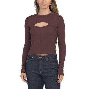 MONDETTA Fudge Ribbed Long Sleeve Cut Out Top